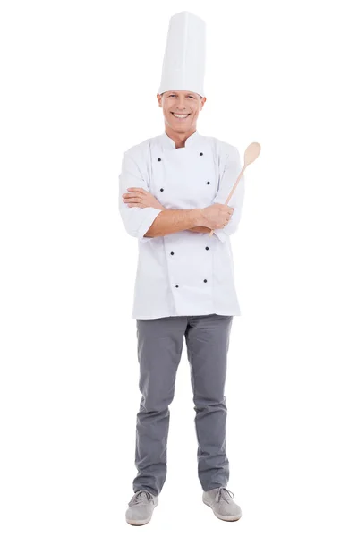 Älterer Koch in weißer Uniform — Stockfoto