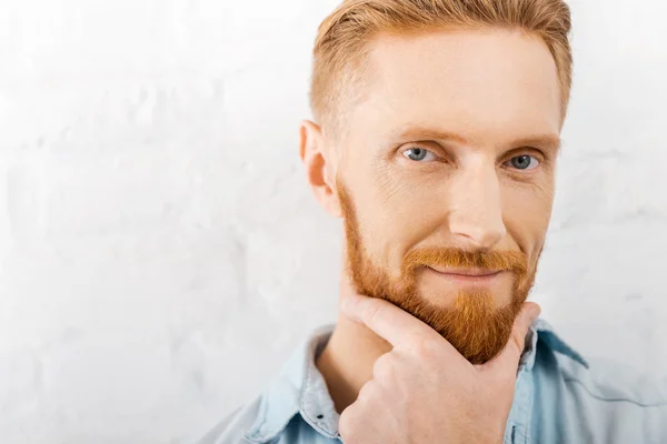 Bärtiger Mann mit der Hand am Kinn — Stockfoto