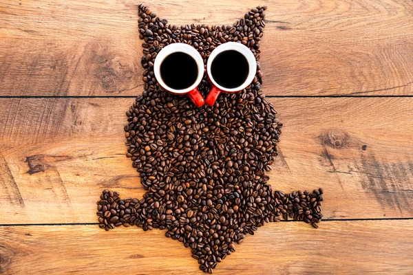 커피 콩에서 만든 재미 있는 올빼미 — 스톡 사진