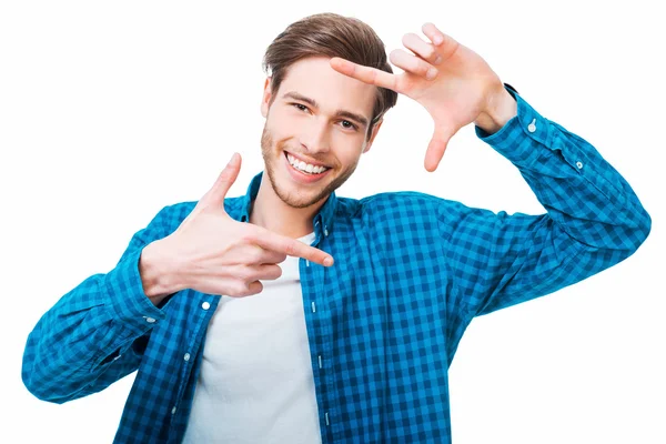 Man gesturing finger frame — Stock Photo, Image