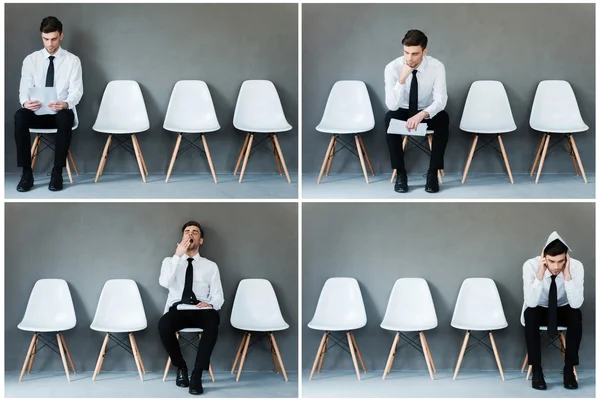 Collage de joven empresario sentado en silla — Foto de Stock