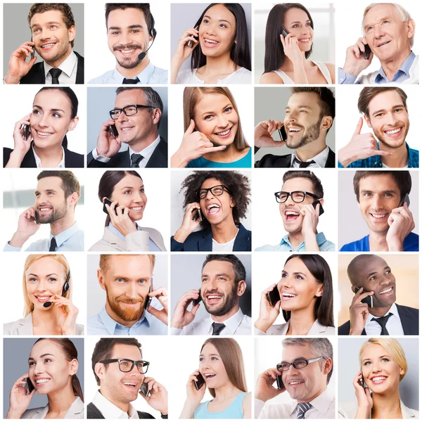 Mixed age people talking on mobile phones — Stock Photo, Image