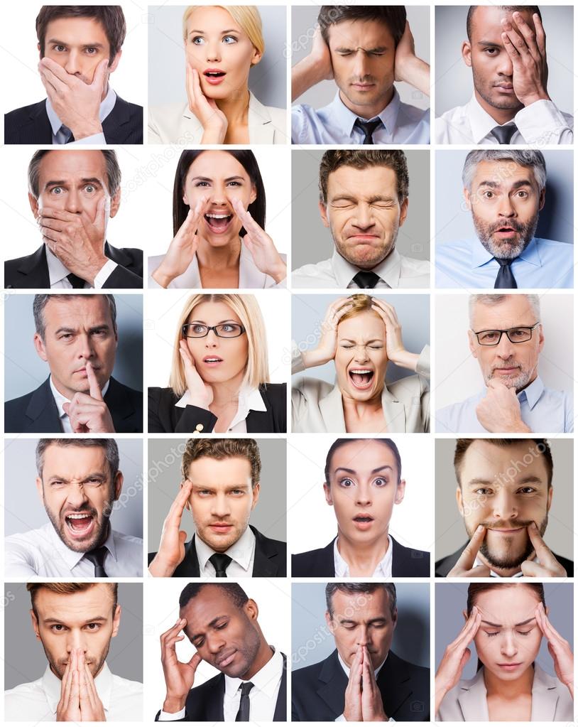 Collage of business people expressing emotions