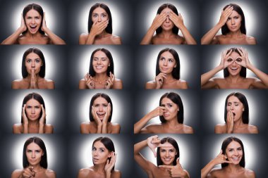 Collage of woman expressing diverse emotions