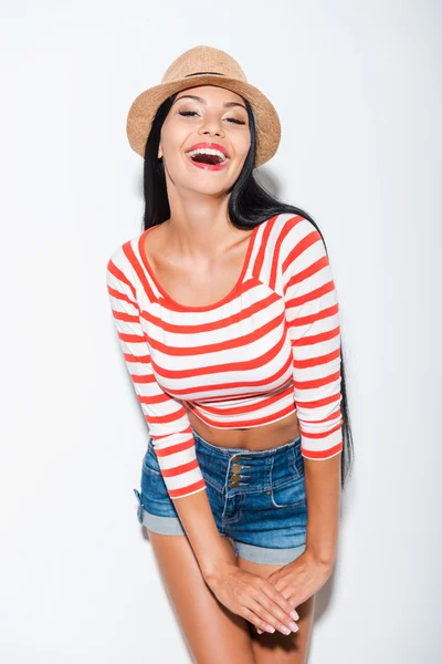 Happy young woman in hat — Stock Photo, Image