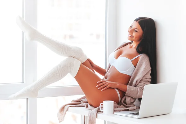 Woman in lingerie and white socks — 스톡 사진