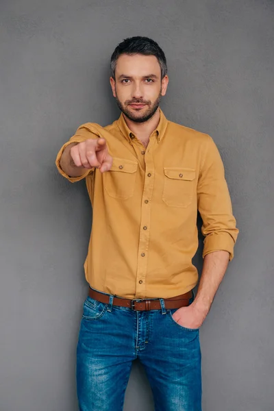 Confident mature man pointing you — Stok fotoğraf