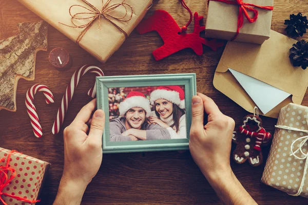 Christmas decorations and photograph — Stock Photo, Image