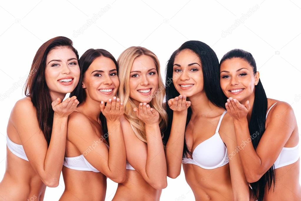 Women in lingerie blowing kisses