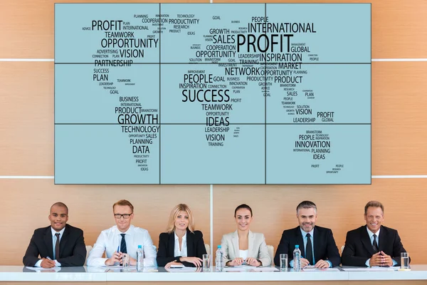 Business people team  over world map — Stock Photo, Image