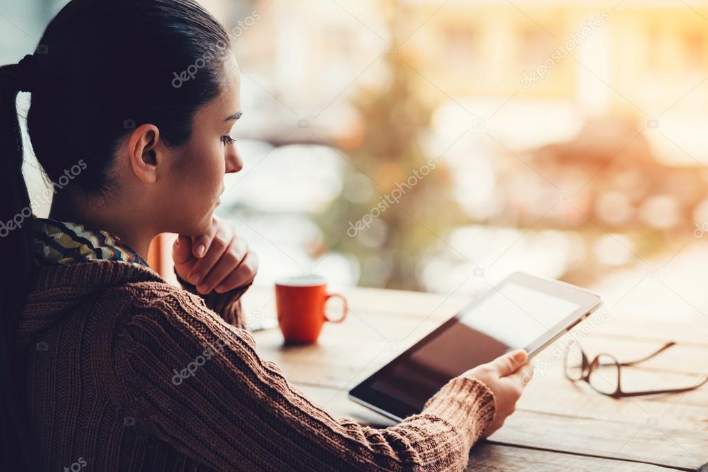 woman working with  digital tablet