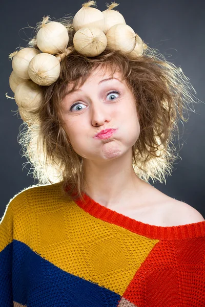 Woman with a garling string — Stock Photo, Image