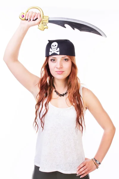 Pirate woman with sword — Stock Photo, Image