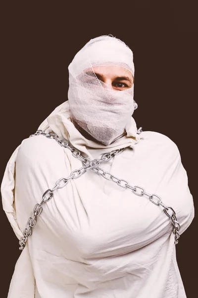 Injured patient in straitjacket — Stock Photo, Image