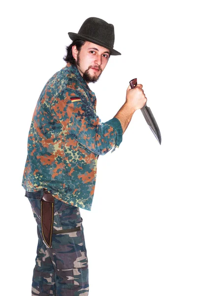 ナイフと狩りの男性 — ストック写真