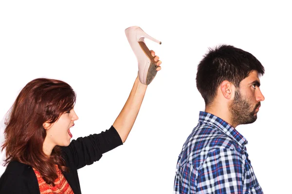 Mujer atacando marido — Foto de Stock