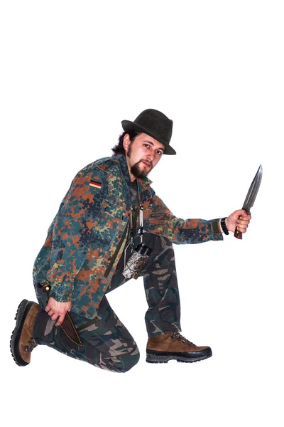 Male hunter with knife — Stock Photo, Image