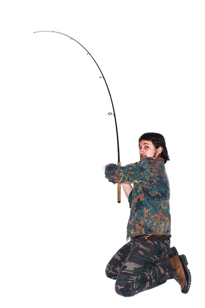 Rybář s prutem — Stock fotografie