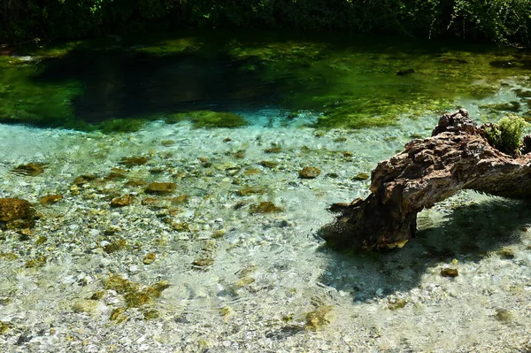 Blue Eye (water spring) with clear blue water summer view (near Muzine in Vlore County, Albania)