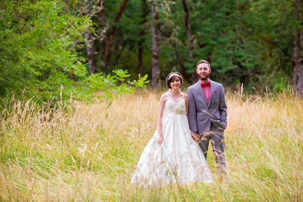 Braut und Bräutigam im Feld — Stockfoto