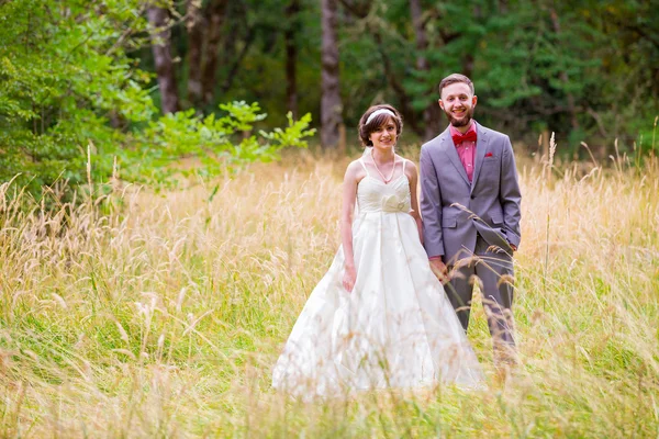 Bride and Groom in Field — Stock Photo, Image