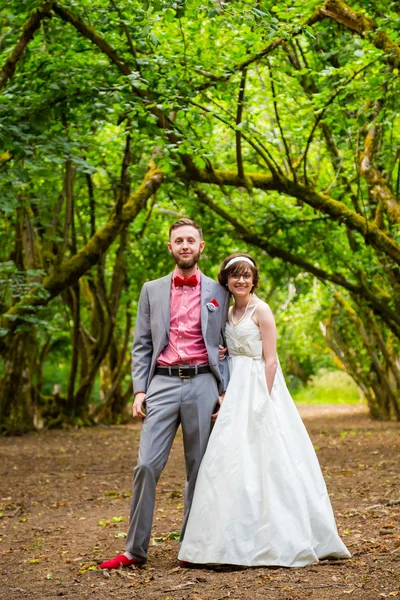 Bride and Groom in Orchard Portrait — Stock Photo, Image