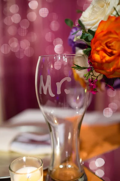 Particolare di vetro di nozze alla reception — Foto Stock