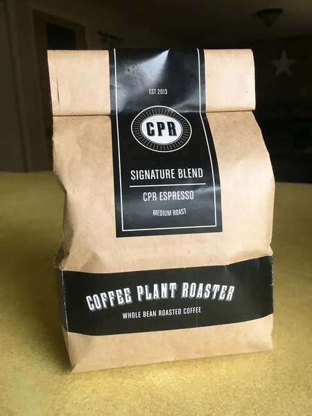 Café planta tostadora firma Espresso Blend — Foto de Stock