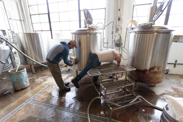 Fabricación de cerveza artesanal comercial en la cervecería — Foto de Stock