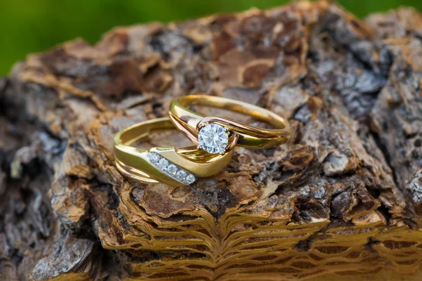 Novia y novio anillos de boda de oro — Foto de Stock