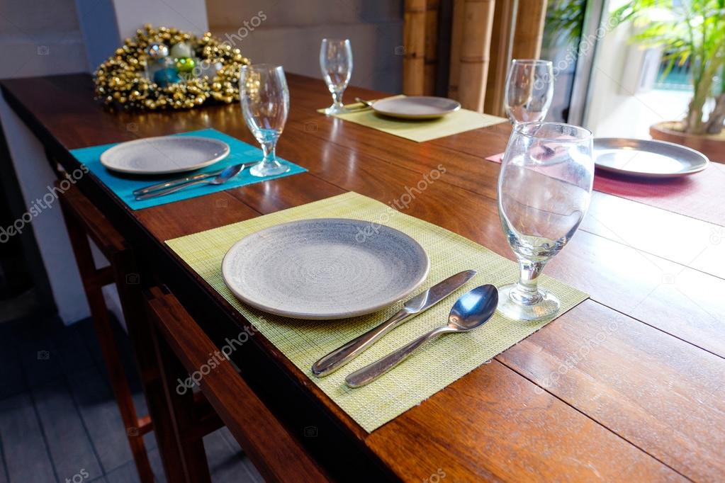 Dinner Table Setup at Restaurant — Stock Photo © joshuarainey 94309768