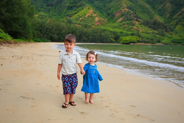 Bror og søster på stranda på Hawaii – stockfoto