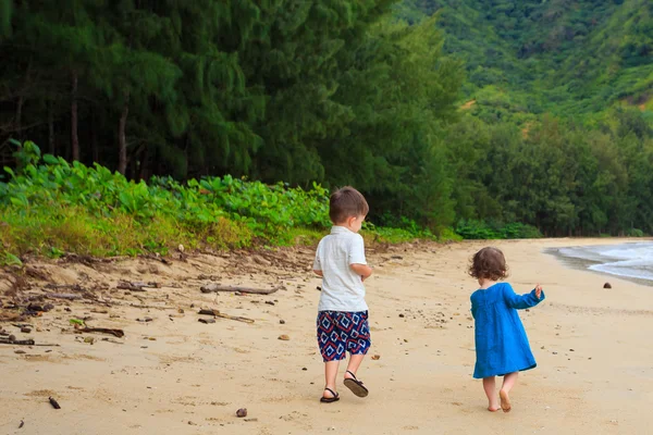 Irmão e irmã na praia no Havaí — Fotografia de Stock