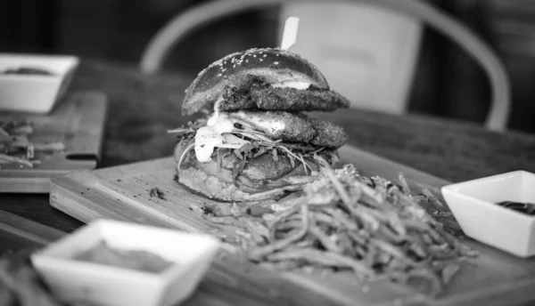 Chutné Chutné Domácí Hamburgery Hranolky — Stock fotografie