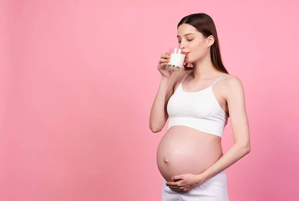 Cute Beautiful Sweet Tender Pregnant Girl Brown Haired Woman White — Stock Photo, Image