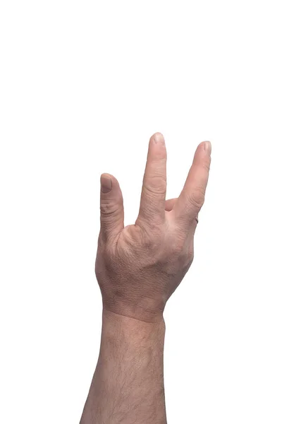 Handa Hand Eines Mannes Mit Verschiedenen Gesten Auf Weißem Hintergrund — Stockfoto
