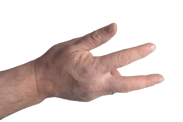 Mão Direita Homem Tentando Alcançar Pegar Algo Fling Sinal Toque — Fotografia de Stock