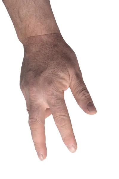 男人的手在白色的背景上表现出不同的手势 表现出不同的手势 — 图库照片