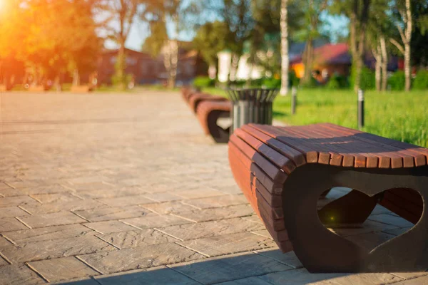 Banc Bois Brun Plein Air Dans Parc Ville — Photo