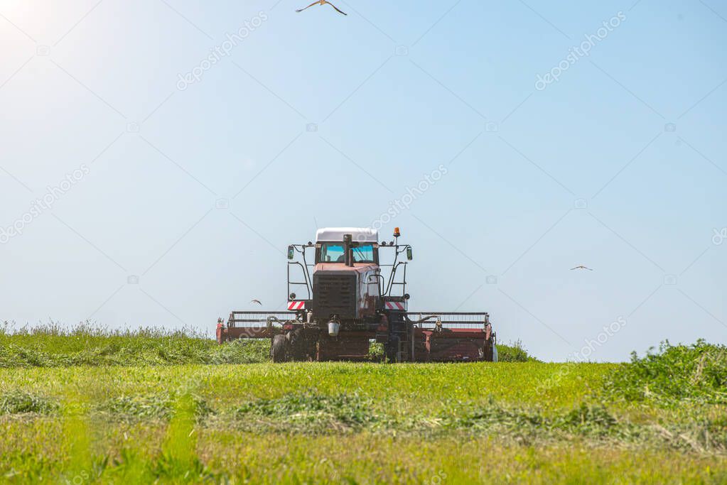 preparation of compound feed for cattle by combine harvesters and its transportation by tractors