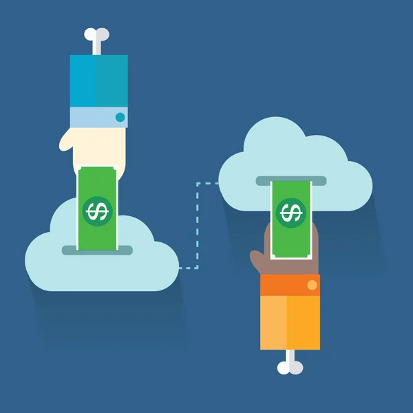 Online banka kavramı: göndermek para ve bulut bilgisayar, vektör, ben
