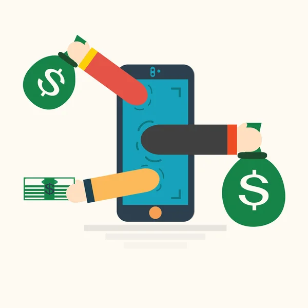 Concept voor mobiele apps, internetbankieren, vectorillustratie. — Stockvector