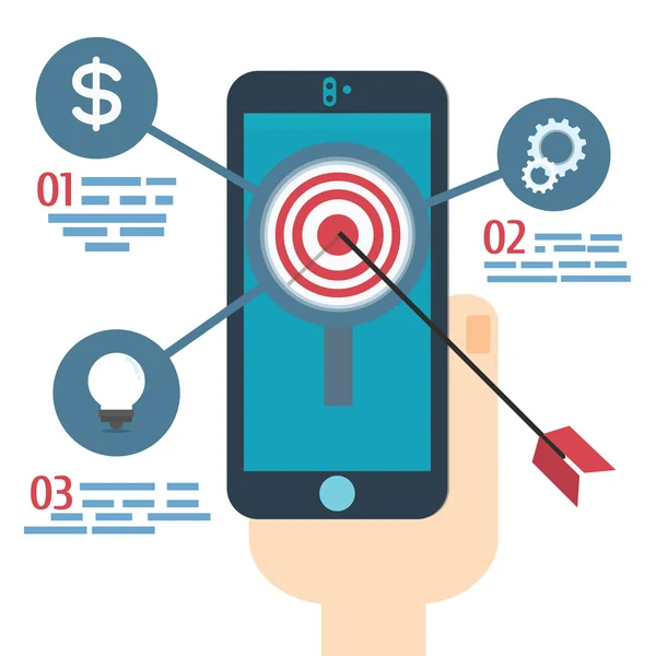 App per smartphone design, marketing e promozione di icone piatte, infogra — Vettoriale Stock