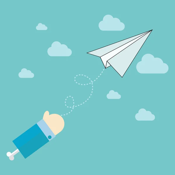 Kağıt uçağa mavi gökyüzü, vektör, illüstrasyon.
