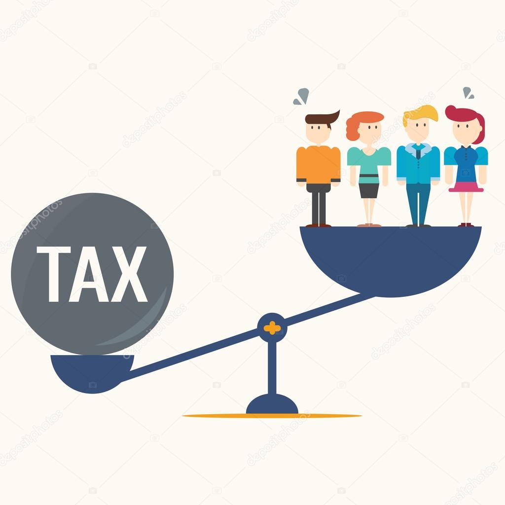 Businessteam balancing with TAX on scales.