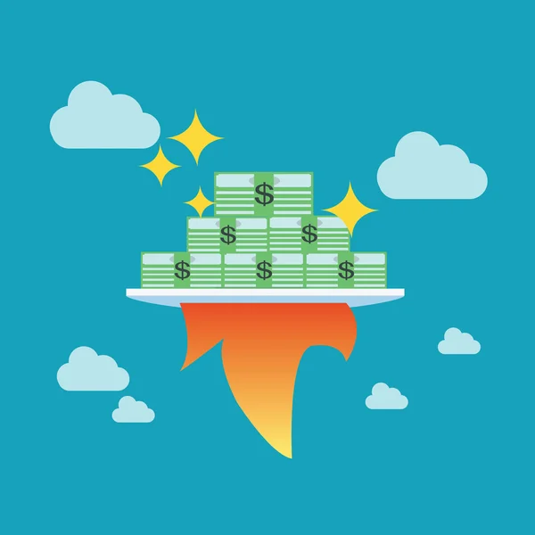 Para roket, illüstrasyon iş kavramı, vektör ile büyüyen.