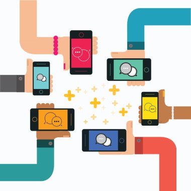 Mobil Instant messenger sohbet smartphone holding eller grup ile vektör