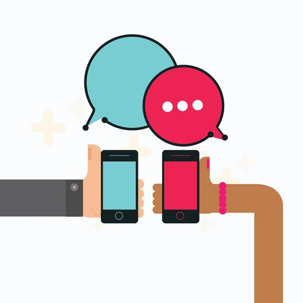 Mobiler Instant-Messenger-Chat mit Händen, die Smartphone, Vektor halten — Stockvektor