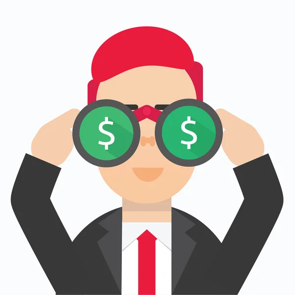 Empresário usar binóculos encontrar Alvo e dinheiro . — Vetor de Stock