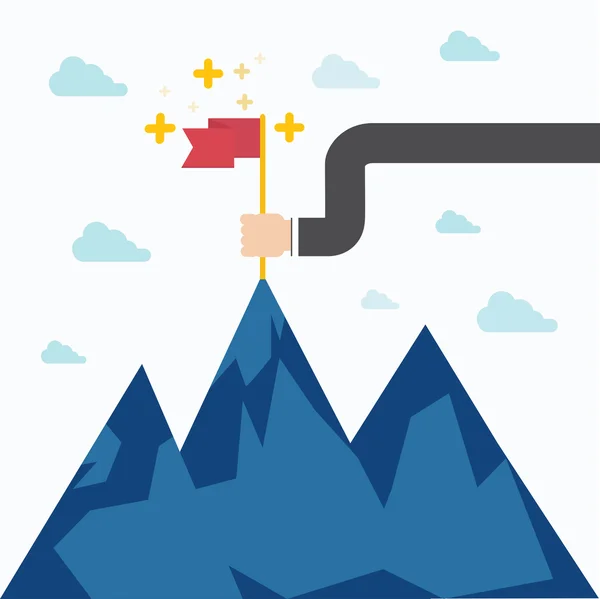 El dağın tepesinde bir bayrak ayarı.